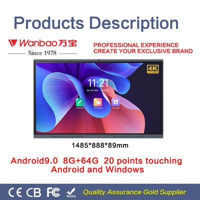 Tableau blanc à panneau plat interactif d'OEM 4K Digital de pouce de Smart d'écran tactile multi de H11S 86